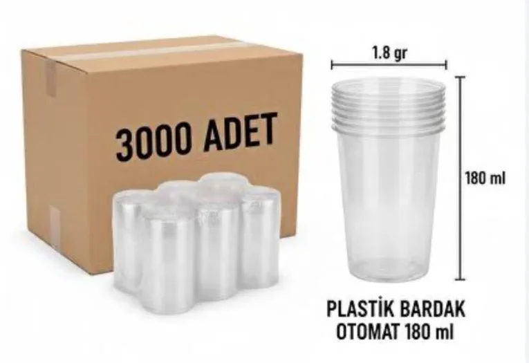 Plastik Otomat Bardağı 180 ml (Koli 3000 Adet)